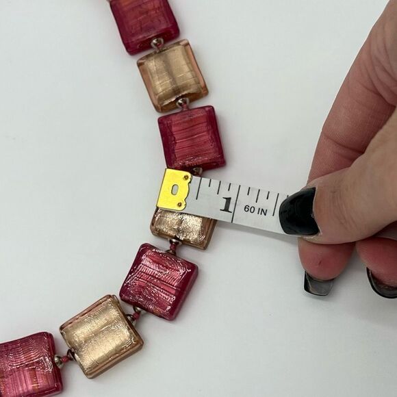 Venetian Bead Necklace. Rubino Platino and Champagne Pink Murano Beads. - Picture 5 of 11